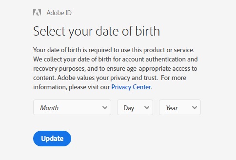 Adobe birthday check, write DD/MM/YY