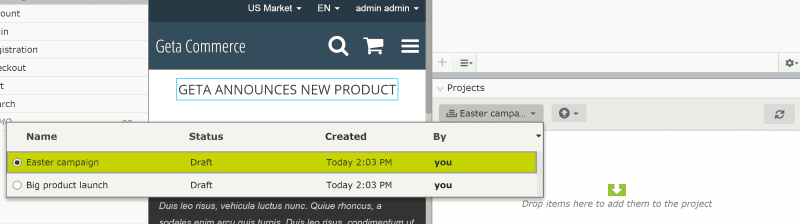 Create and work with multiple projects in EPiServer CMS 8