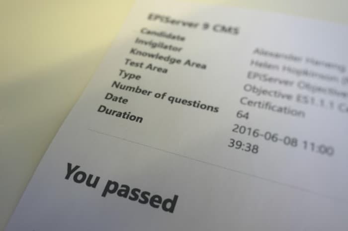 Episerver exam result