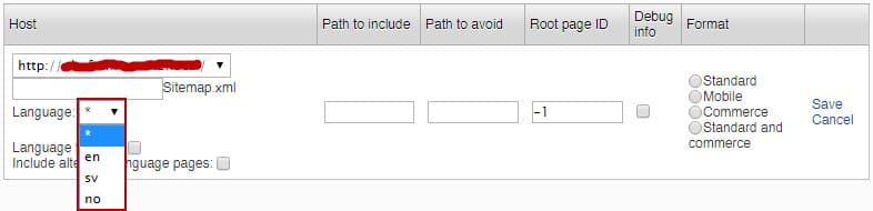 Language specific sitemap example