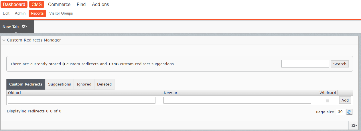 Custom redirect manager gadget