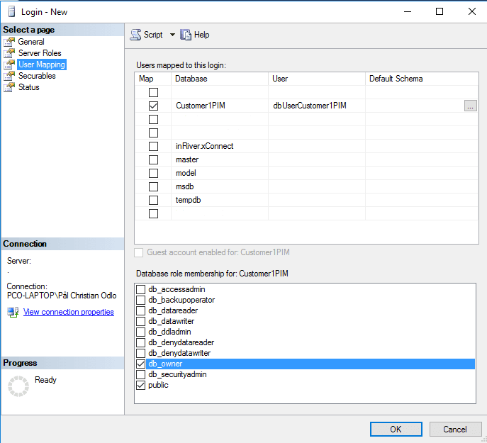 Database user role mapping