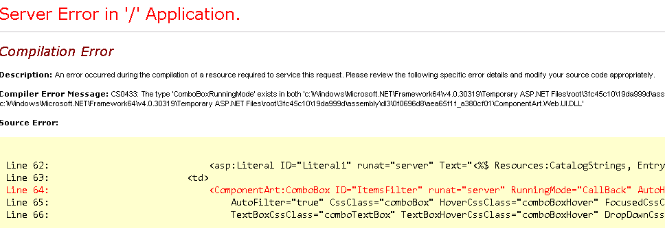 Error in commerce manager