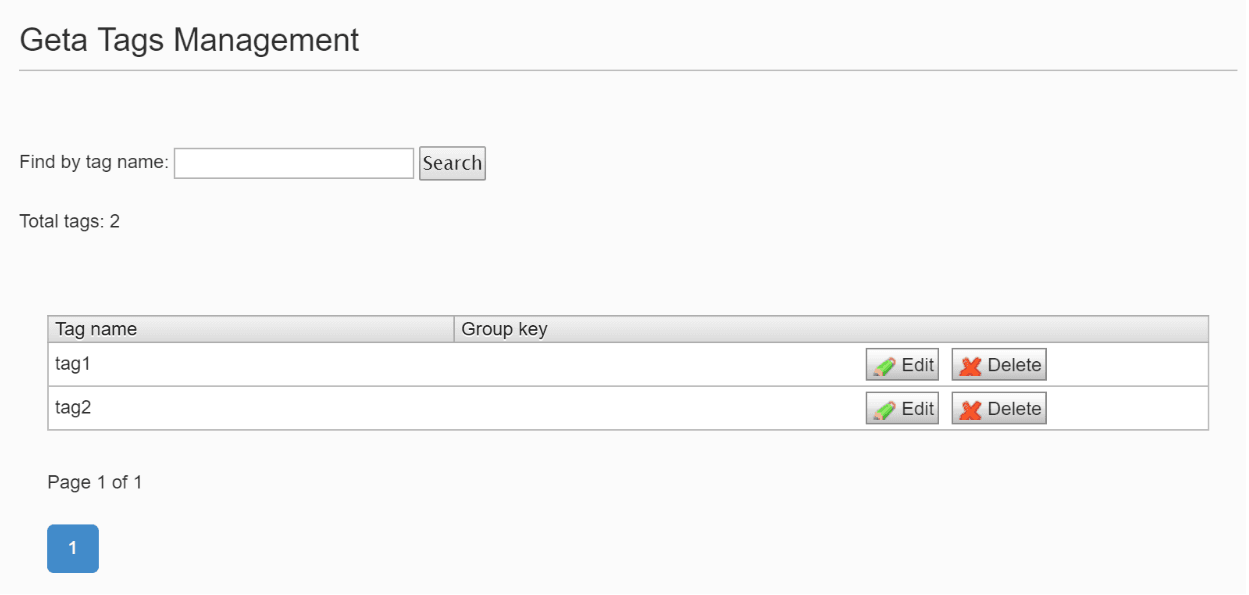Tags admin interface