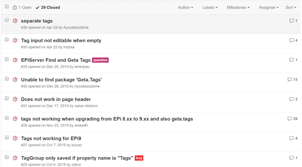 Tags issues closed