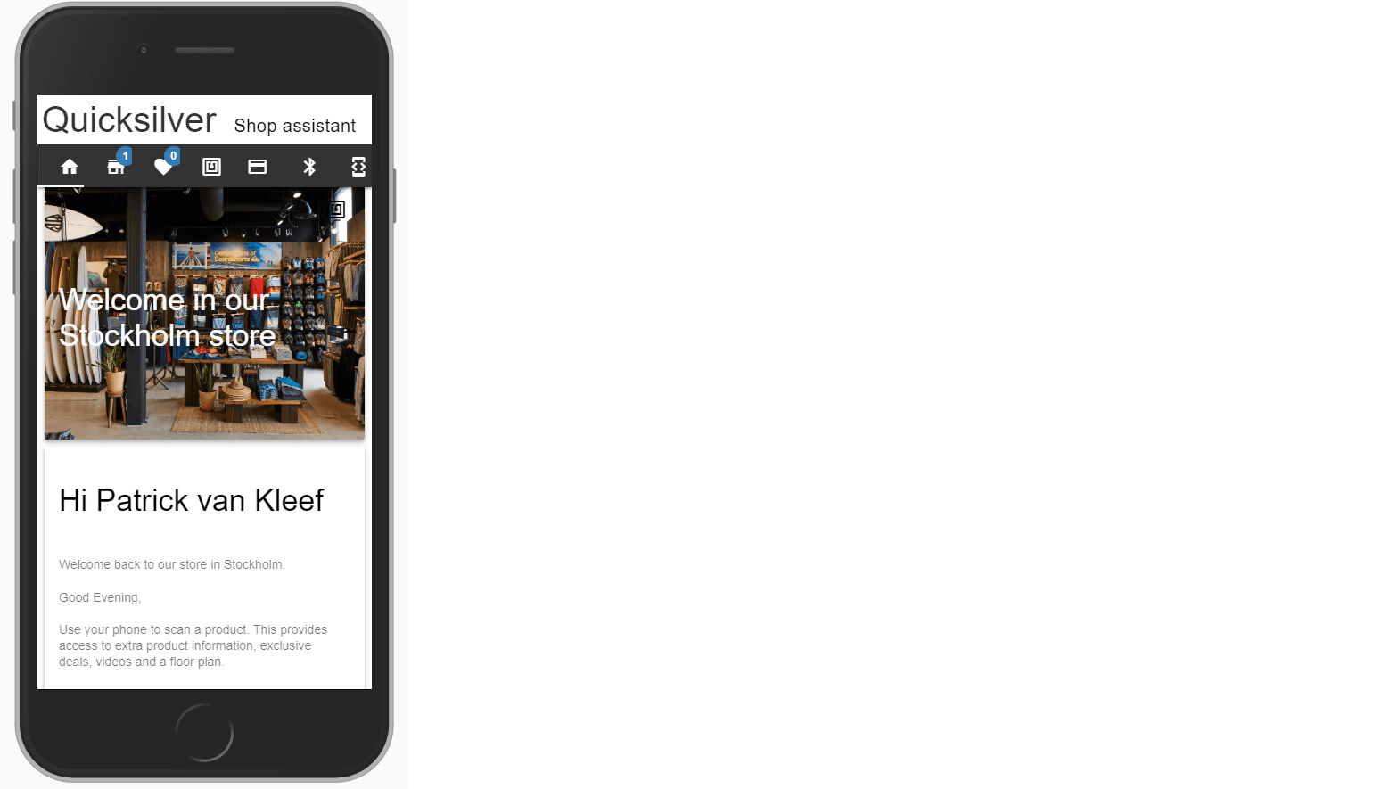 Customer shop assistant app interface