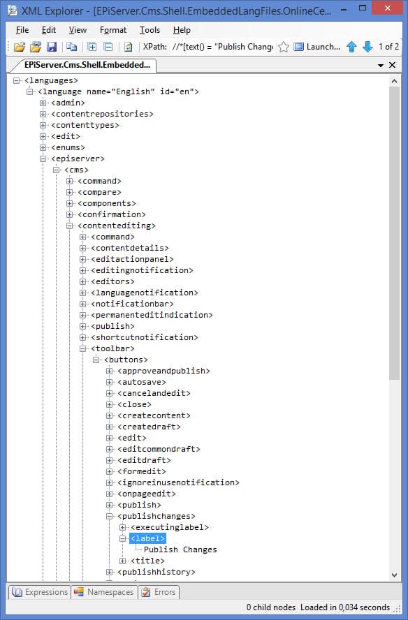 XML Explorer search results